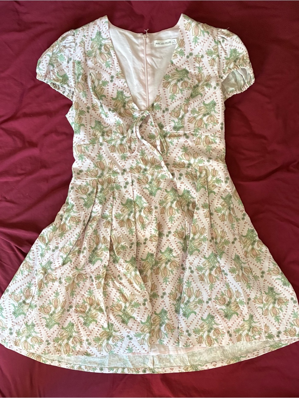 Avec Les Filles Light Pink Floral Tie-Front Mini Dress